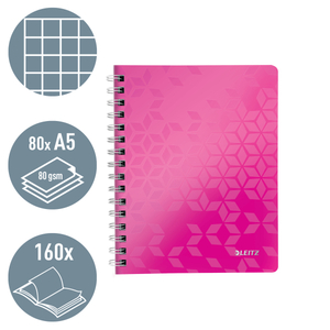 Leitz WOW spirálfüzet, A5, kockás, rózsaszín 46410023