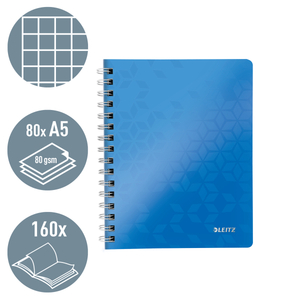 Leitz WOW spirálfüzet, A5, kockás, kék 46410036