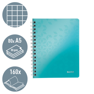 Leitz WOW spirálfüzet, A5, kockás, jégkék 46410051