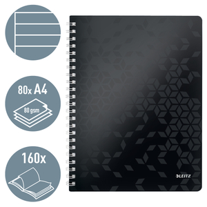 Leitz WOW spirálfüzet, A4, vonalas, fekete 46370095