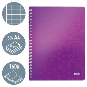 Leitz WOW spirálfüzet, A4, kockás, lila 46380062