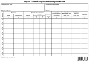 Szigorú számadású nyomtatványok nyilvántartása A/4 fekvő karton, B.15-46/K