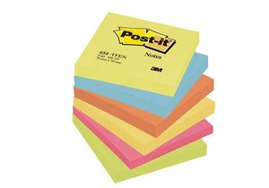 Öntapadós jegyzettömb 654 energikus színek, 6 tömb/csomag,  76x76 3M Post-it