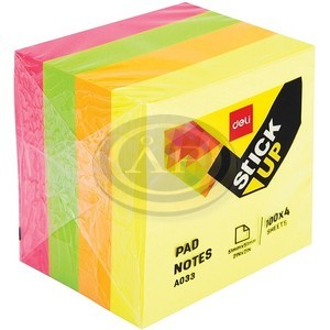&Ouml;ntapad&oacute; jegyzett&ouml;mb, 51x51 mm, 4x100 lap, DELI Stick UP, neon sz&iacute;n