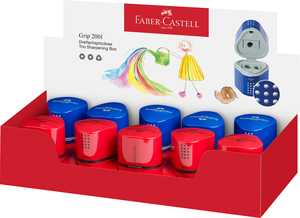 Faber-Castell Hegyező GRIP 2001 Trio tartályos 3lyukú piros,kék színben (standard grafit,színes és Jumbo ceruzához)