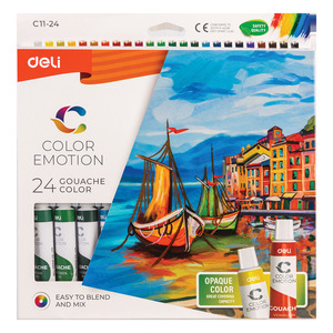 DELI Tempera készlet (gouache), 12 ml x 24 darabos, COLOR EMOTION