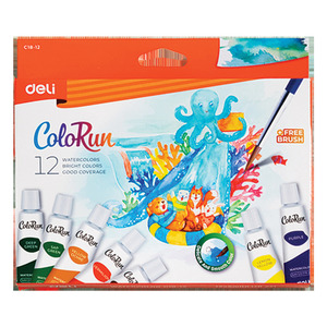 DELI Tempera készlet, 5 ml x 12 darabos, ColoRun