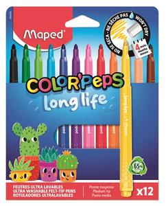 Filctoll k&eacute;szlet, 3,7 mm, kimoshat&oacute;, MAPED Color`Peps Long Life 2, 12 k&uuml;l&ouml;nb&ouml;ző sz&iacute;n