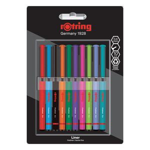 rOtring Tűfilc készlet, 10 darabos, rOtring Liner, vegyes szín