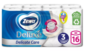 Toalett pap&iacute;r Zewa Delux Delicate Care 3 r&eacute;tegű 16 tekercses, illatmentes