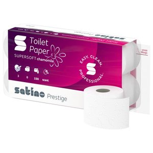 Wepa Satino PRESTIGE toalettpapír, 3 rétegű, 8 tek / csomag,  100% recycled, hófehér 150 lap / 18 fm. Kamilla