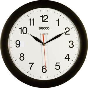 Falióra Secco 30cm műa. köralakú fekete keret, fehér számlap, fekete számok