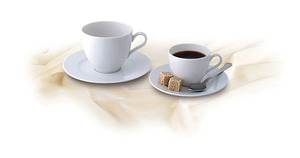 Mokkás csésze + alj, Rotberg Basic fehér porcelán, 10 cl