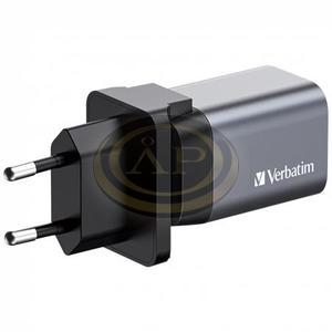 H&aacute;l&oacute;zati t&ouml;ltő, 1xUSB-C PD (35W), USB-A QC 3.0, EU/UK/US, GaN, VERBATIM