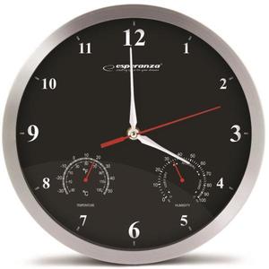 Falióra, 30cm átmérő, ezüs keret, fekete számlap, fehér számok