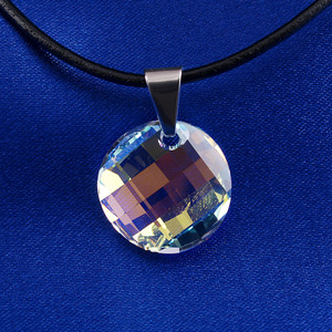Nyaklánc, kerek Swarovski medállal, fehér átlátszó 18mm