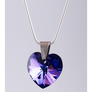Nyaklánc, szív alakú Swarovski kristállyal, sötét lila 18mm