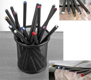 Ceruza 'MADE WITH SWAROVSKI ELEMENTS', fekete, zafírkék kristállyal díszítve 17,5cm