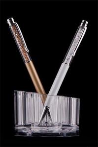 Golyóstoll 'MADE WITH SWAROVSKI ELEMENTS', krémfehér, felül színjátszós fehér kristályokkal töltve 14cm