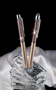 Golyóstoll 'MADE WITH SWAROVSKI ELEMENTS', arany, felül topáz kristályokkal töltve 14cm