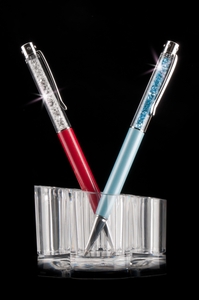 Golyóstoll 'MADE WITH SWAROVSKI ELEMENTS', piros, felül fehér kristályokkal töltve, TOUCH 14cm