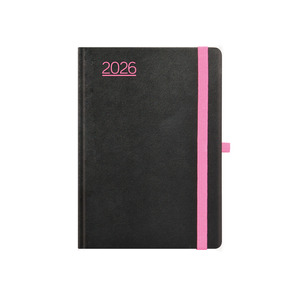 Agenda A5 heti Top Timer Nero fekete borító, pink gumiszalag, fehér lap,  2026.év
