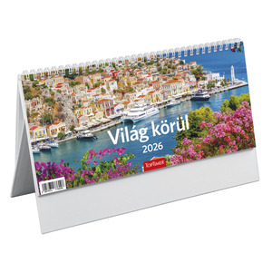 Asztali naptár Top Timer Világ körül, fehér tömbös, álló karton hátlappal, 325x155mm 2026.év