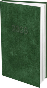 Zsebnaptár, álló, fehér lapokkal zöld borító, 2026.év