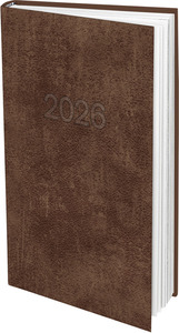 Zsebnaptár álló, fehér lapokkal barna  borító, 2026. év