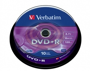 Verbatim DVD+R 4,7 GB 16x, 10db/henger (AZO)