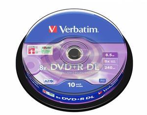 Verbatim DVD+R 8,5 GB, 8x, k&eacute;tr&eacute;tegű lemez Double Layer, hengeren 10db/CSM