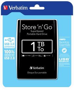 2,5'' HDD (merevlemez), 1TB, USB 30, VERBATIM, fekete