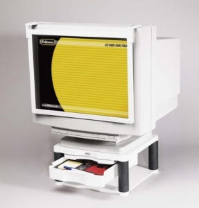 Monitorállvány Fellowes Premium Plus fiókka, platinaszürke