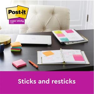 Öntapadó jegyzettömb, 76x76 mm, 6x90 lap, 3M POSTIT Super Sticky Playful, vegyes színek