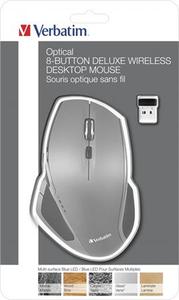 Egér, vezeték nélküli, lézeres, normál méret, USB, VERBATIM DeLuxe, szürke